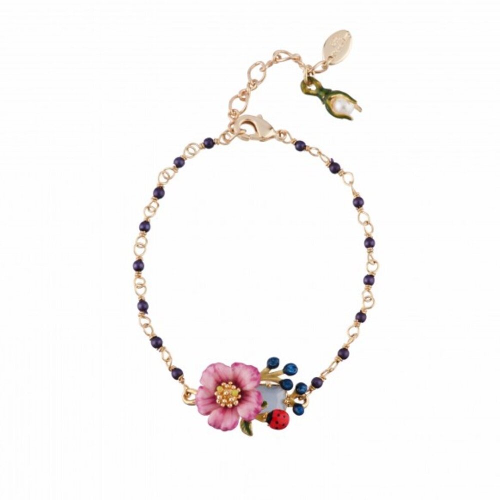 les nereides Oriental Rose Faceted Glass Pink Flower And Berries Pearly Bracelet